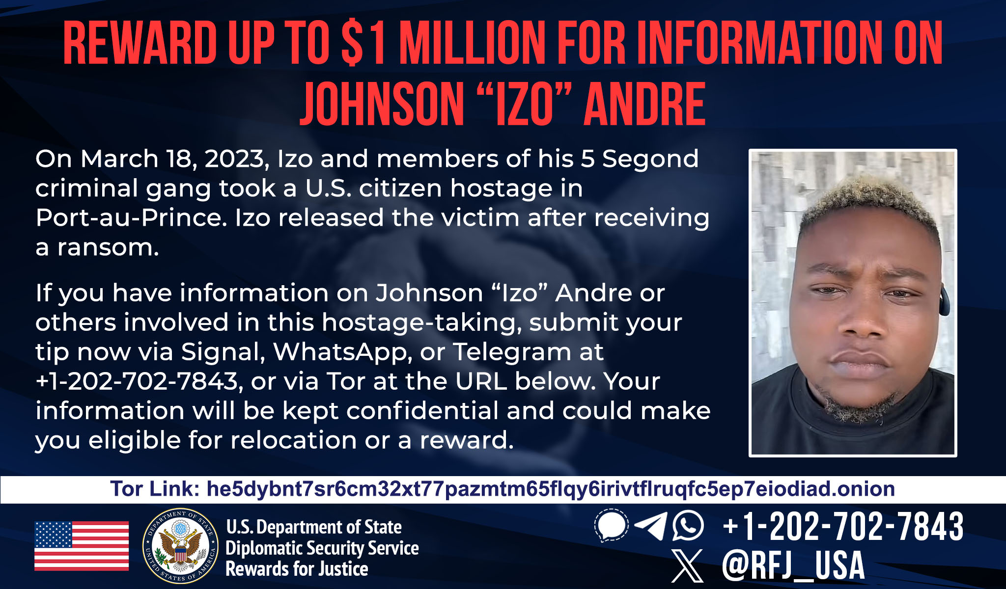 Johnson “Izo” Andre: Hostage-Taking of U.S. Citizen – Rewards For Justice